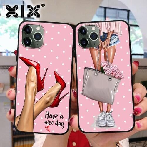 Fashion Girls Pink Cover for iPhone 11 Pro Max Case X XS Max 6 6S 7 8 Plus Soft Black Silicone Fundas Coque for iPhone XR Case