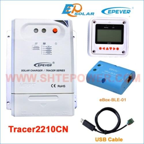 MPPT EPEVER Solar 12V/24V panels system Controller Max PV input 100V Tracer2210CN 20A bluetooth function and USB cable