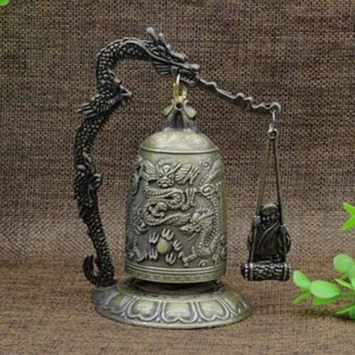 New Metal Bell Carved Dragon Buddhist Clock Good Luck Feng Shui Ornament Home Decoration Figurines