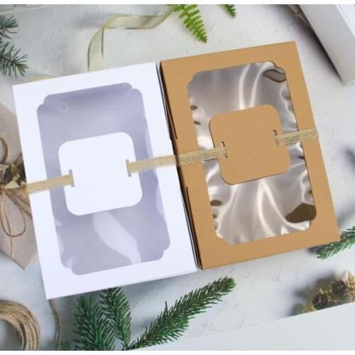 Kraft Paper Favor Gift Box PVC Clear Window Cookies Treats Boxes Wedding Party Decoration Candy Box 100pcs/lot SN1021