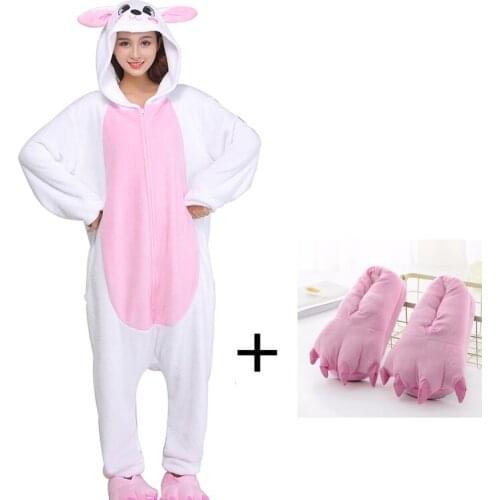 Bunny Animal Pajamas Kigurumi Girls One-Piece Pijamas Rabbit Onesies For Adults Bodysuit Flannel Cosplay Costume Halloween Onsie