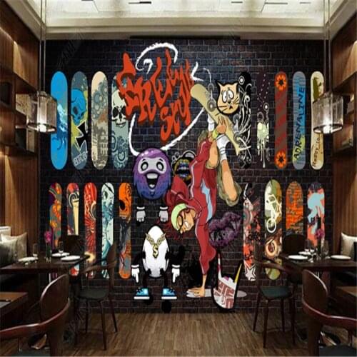 Custom Street Sports Skateboard Graffiti Wall Papers Murals Retro Vintage Brick Wall Background Wallpapers Industrial Decor