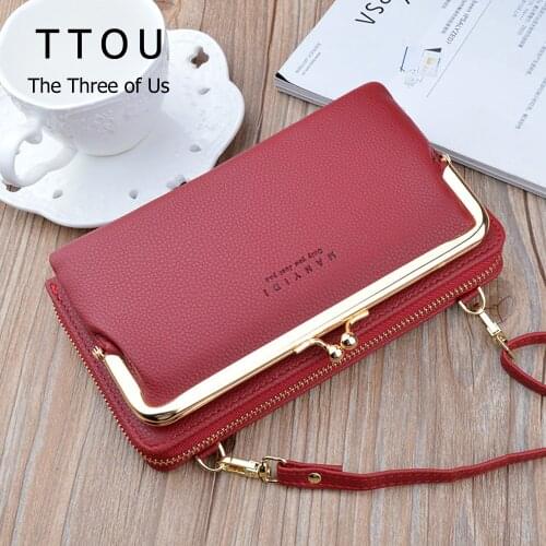 Casual Womens Wallet Messenger Bag Large Capacity Female Purse Buckle Zipper Bag Soft Leather Protable Shoulder Straps Bag