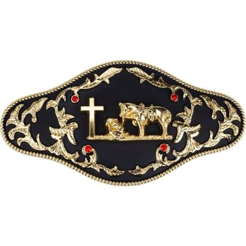 Golden Eagle Belt Buckle Horse And Cross Western Style Clothes Accessories Width 3.8cm for Fashion Men