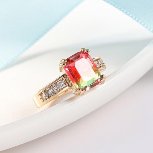 Luxury Gold Plated New Style Colour Tourmaline Crystal Ring 2021 Fashion Women Square Gem Ring Wedding Engagement Jewelry
