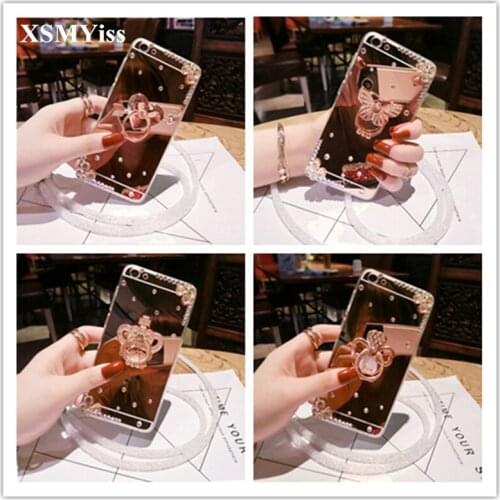 XSMYiss Luxury Diamond Flower Soft Mirror With 360 Ring Holder Case For Samsung Galaxy A3 A5 A7 J3 J5 J7 2016 2017 Phone Case