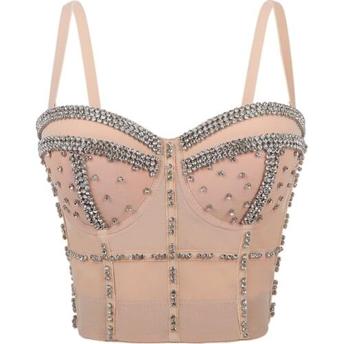 Sexy Corset Bustier 2021 Bright Diamand Bralette Top Slim Fit Spaghetti Strap Cami Top Women Girls Shine Stage Costume