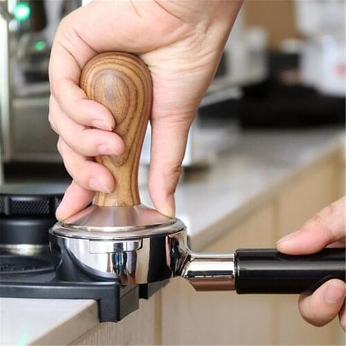 Calibrated Tamper Pressure 58mm for Coffee and Espresso Powder Hammer Yellow Pear Solid Wood and Ripple Base Coffee Tamper