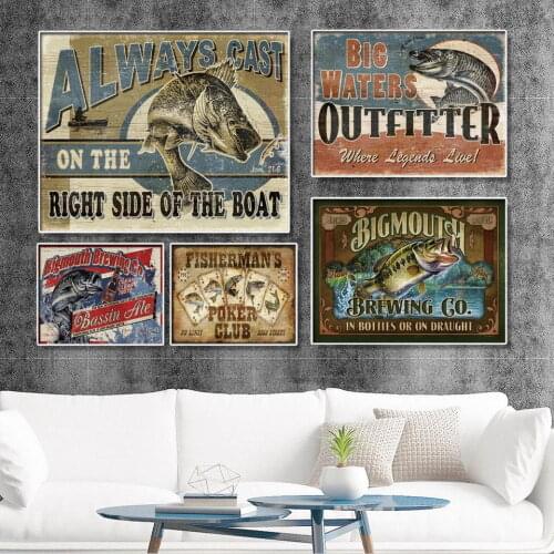 Nordic Restaurant Living Room Horizontal Decorative Painting Canvas Painting Retro Animal Fish Cabin House Home Decor Pop Art