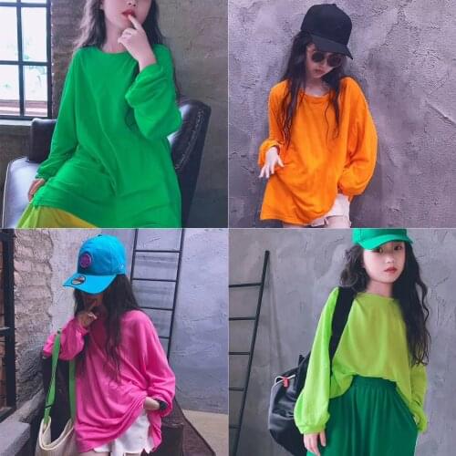 Children Loose Tops Fashion Baby Girl Summer Autumn T-shirt Kids Hiphop Dance Clothes 8 10 12 14 years