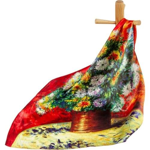 High-quality Pure Silk Scarf Women Bandana Female Hair Scarf Womens Natural Silk Square Headband Neck Scarf Oil Painting Flower