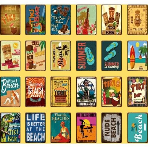 [ WellCraft ] Tiki Bar Summer Is Coming Life Better At The Beach Metal Sign Posters art Vintage Mural Painting Custom Decor WW10