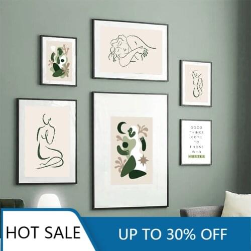 Green Lines Girl Moon Flowers Quotes Abstract Wall Art Canvas Painting Nordic Posters And Prints Pictures For Home Decoration