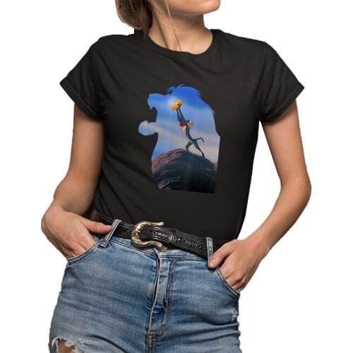 New Fashion Kawaii Harajuku Women T Shirt Disney Lion King Mufasa Silhouette Pride Rock Rafiki Simba T-Shirt Cute Girls Tshirt
