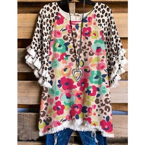 2121 New Summer Womens Clothing Fashion Pullover Printed Short Sleeve Loose Leopard Print Floral Casual Tops T-shirt