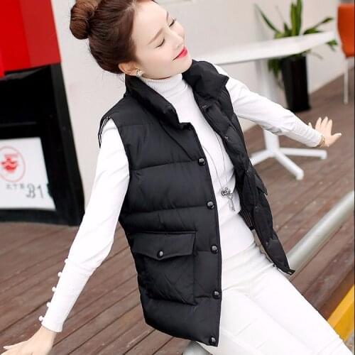 Jacket Vest Autumn Winter down Cotton Vest Womens Large Pocket StCollar Sleeveless Tank Top Chaleco Mujer