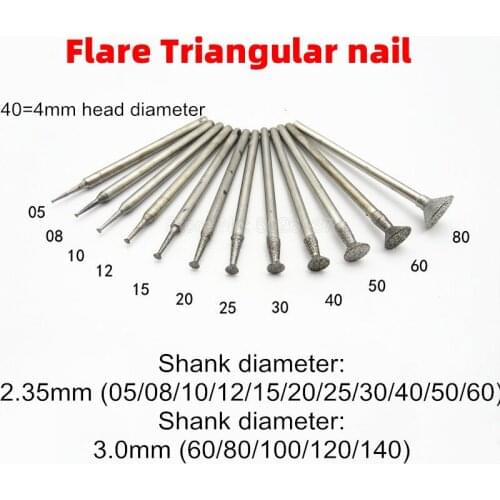 1Pcs 2.35/3.0mm Shank Flare Triangular Jade Carving Grinding Head For Rotary Stone Engraving Diamond Burrs Mounted Point Needle