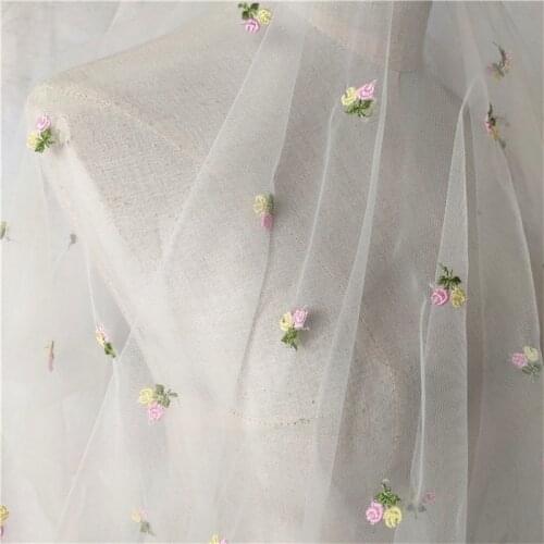 1Yard Embroidered Litter Flower Mesh Net Yarn Lace Fabric Off White DIY Lady Children Dress Sewing Accessories