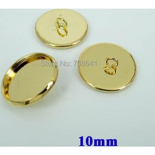 10mm New Golden Plated Blank Bases Cabochons Style Circle Bezel tray Back Loop Buttons Pendant Caps settings Wholesale