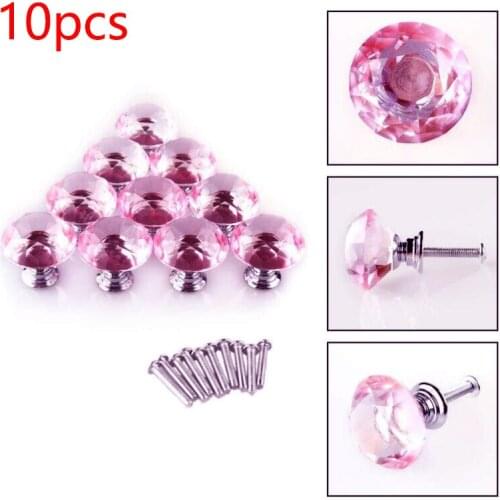 10Pcs 30MM Pink Glass Cabinet Drawer Crystal Diamond Shape Door door handle door knobs for interior doors Glass Knobs Cupboard