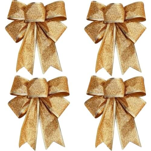 10PCS Christmas Tree Decoration Bows Ribbon Gold 25 x 21cm Xmas Ornaments