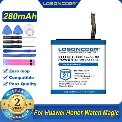 100% Original LOSONCOER 280mAh HB302527ECW Battery for Huawei Honor Watch Magic Smart Watch Batteries