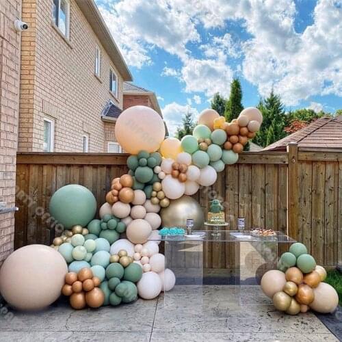 153pcs Sage Green Balloons Garland Kit Doubel Cream Peach Blush Nude Color Balloon Arch Wedding Birthday Party Baby Shower Decor