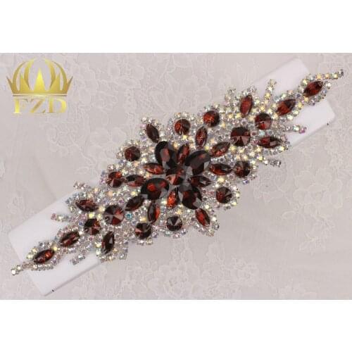 30pieces) Wholesale Hotfix AB Crystals Tan Color Rhinestone Sequin Applique for Garment Dresses Headband Bridal Garters