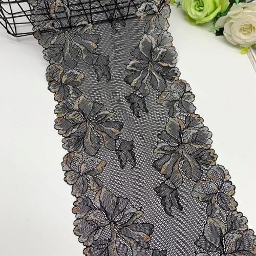 3y/lot 24cm Elastic Lace Trim Black With Silver For Clothes Skirt Hem Underwear Sewing Craft DIY Apparel Fabrics Lace Lingerie