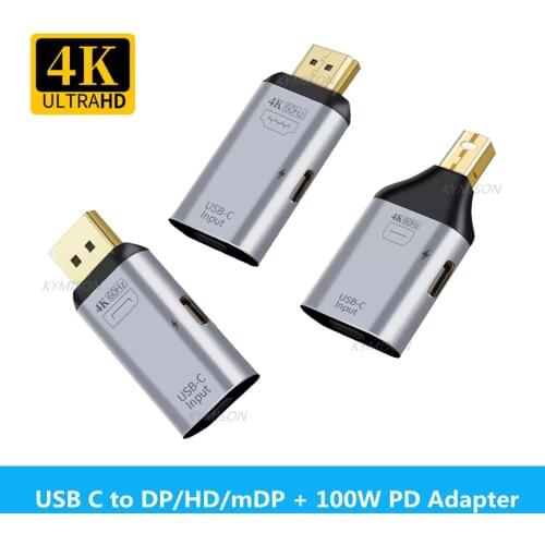 4K@60Hz USB3.1 Type C to DP/HDMI-compatible + 100W PD Adapter Convertor For Laptop HDTV USB-C Adapter