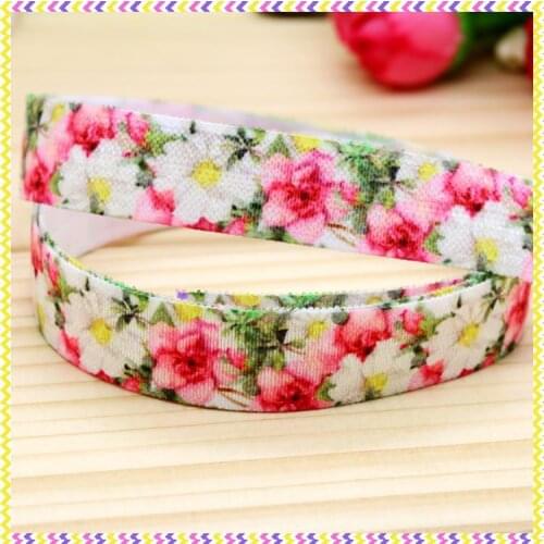 5/8'' Free shipping Fold Elastic FOE flowers printed headband headwear hairband diy decoration wholesale OEM P4354