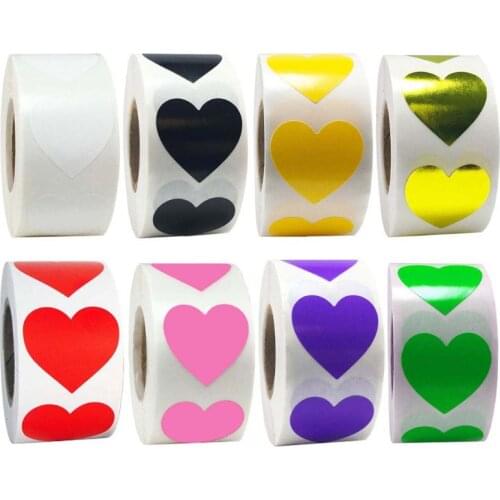 500pcs/roll 8 Colors Heart-shaped Stickers Wedding Gift Packaging Handmade Envelope Seal Label Stationery Sticker