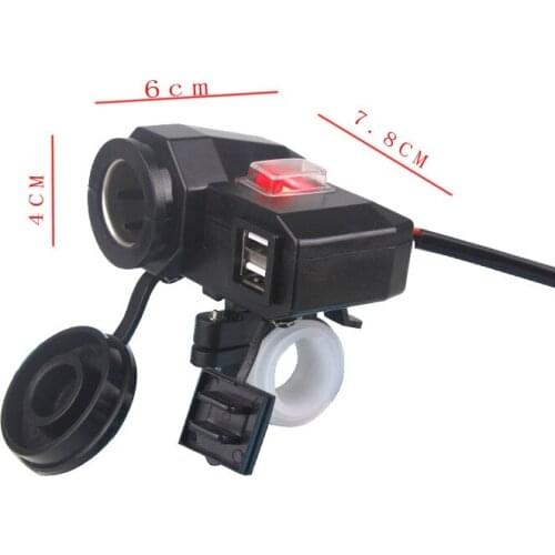 Motorcycle Cigarette Lighter Power Adapter DC 12V Accessories with 2.1A Dual USB Output Charging for car