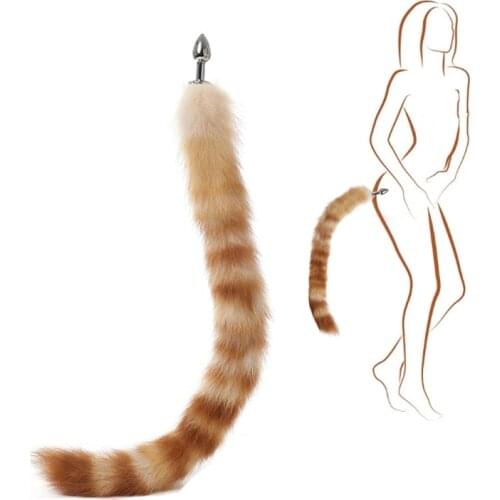 70cm Super long real fox tail anal beads butt plug Metal Flirting erotic coaplay BDSM ass sex toy couple role play game women