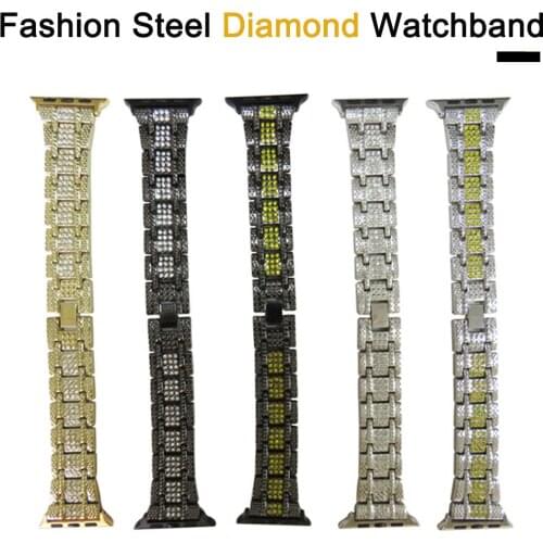 Stainless Steel Diamond Bling Strap for Apple Watch 6 Band 44/40mm 42/38mm Women Fashion Bracelet for iWatch Series SE/6/5/4/3/2