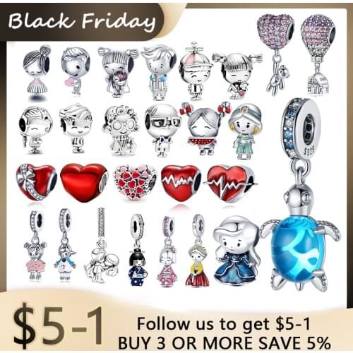 2021 925 Sterling Silver Little Boy & Girl Beads Bangles Charm Fit Original Pandora Bracelet Fashion DIY Jewelry for Women