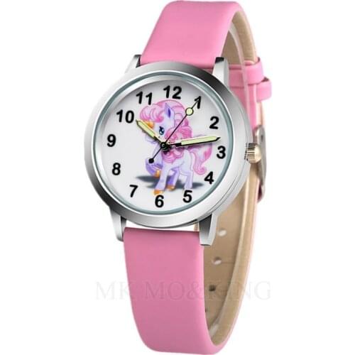 High Quality Lovely Party Gift Childrens Kids Quartz Watches Student Girls Leather Unicorn Horse Dial Watch Relogio Kol Saati