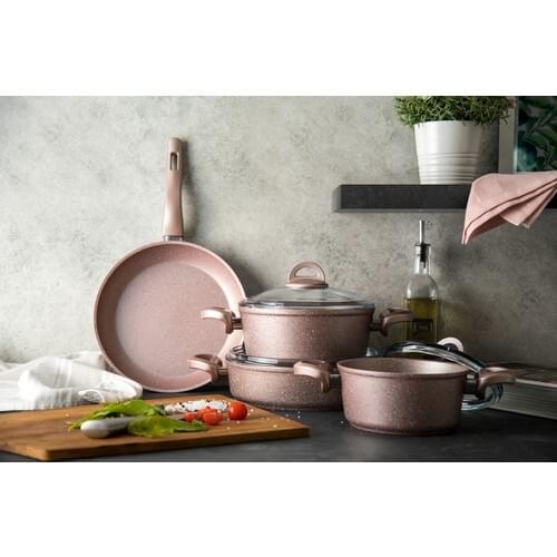 Emsan Premium Granite 7 Piece Golden Pink Cookware Set Sturdy Kitchen Pişiricileri