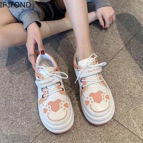 IF IFOND Sweet Lolita Sneaker Women Pu Leather Vulcanized Casual Sports Shoes Women Comfort Round Toe Lace Up Sneakers Woman