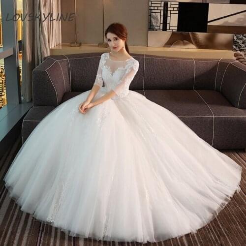 Lace Boho Wedding Dress O-Neck Half Sleeves Embroidery Lace up Back Bohemian Wedding Dresses Ball Gown