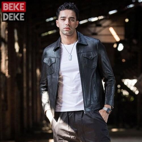 Top Quality Real Sheepskin Coat Men Slim Fit Classic Motorcycle Jacket Genuine Leather Bikers Jackets Male Fashion Short Outwear