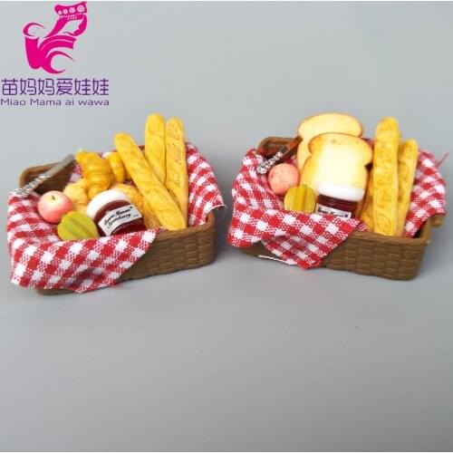 Mini food Toast baguette jam in basket for doll house diy use accessories for barbie blyth 1/8 bjd doll display