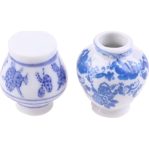 2pcs Mini Porcelain Vase DIY Handmade Doll House Simulation Kitchen Ceramic Ornament Decora Vase Dollhouse Miniatures Toys