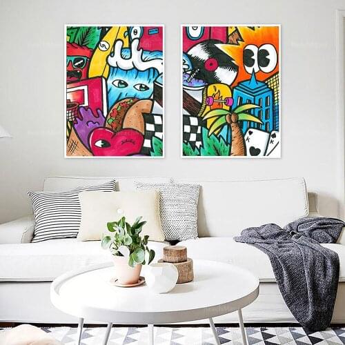 Cartoon wall art set, living room wall decoration, modern pop art graffiti wall art, canvas poster