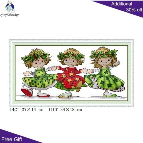 Joy Sunday Three Dancing Girls RA327 14CT 11CT Counted and Stamped Three Little Angels Home Decor Needlepoint Cross Stitch kits