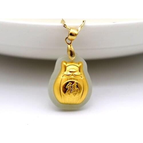 Money Bag Hetian Jade Pendant Good luck And Money come Jade Necklace Lovers Lucky Amulet 24K Gold Chinese Fine Jewelry
