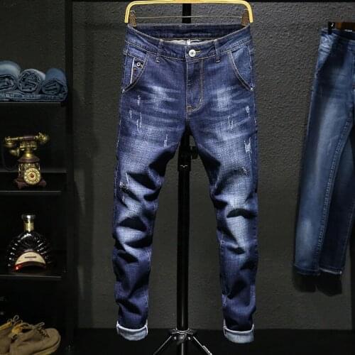 The New Autumn and Winter Plus Velvet Mens Jeans Slim-fit Pants Pants Male Korean Trend Plus Velvet Jeans