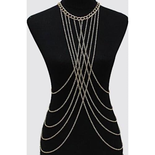 New Arrival Popular Retro Bikini Fashion Multi Gold Chains Sexy Body Chain Bodychain Necklace Jewelry Lots