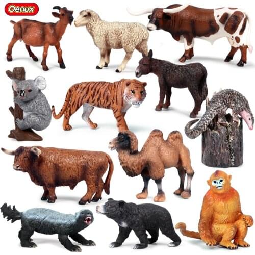 Oenux Original Wild Tiger Badger Animal Simulation Koala Cow Horse Model Action Figure Lifelike Figurines Collection Toy For Kid