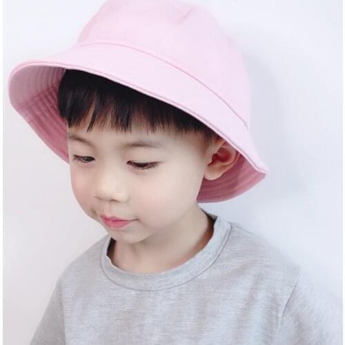 Size 48-53cm Sun Protection Toddler Baby Kids Solid Color Black Bucket Hats Boys Girls Summer Sun Cap Fisherman Hat 4 Colors
